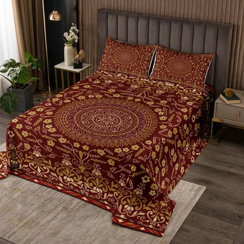 Miniatura 9 de Erosebridal Colcha King, Colcha Exótica Bohemia, Cobertor de Encaje Bohemio Tribal Floral Rojo Amarillo Azul Degradado Retro, Acolchado Egipcio