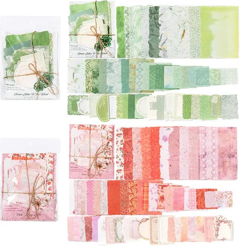 Miniatura 10 de Papeles decorativos para álbumes de recortes, paquete de 200 piezas de papel de patrón, kit de suministros para álbumes de recortes con efímera