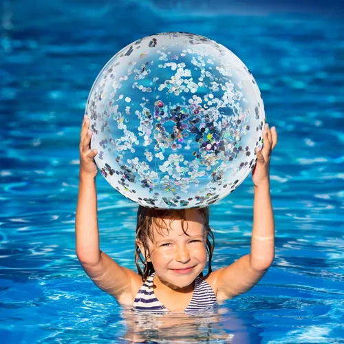 Miniatura 5 de Civaner 10 bolas inflables de playa con purpurina de 16 pulgadas, bola grande de confeti brillante para piscina, globo inflable transparente