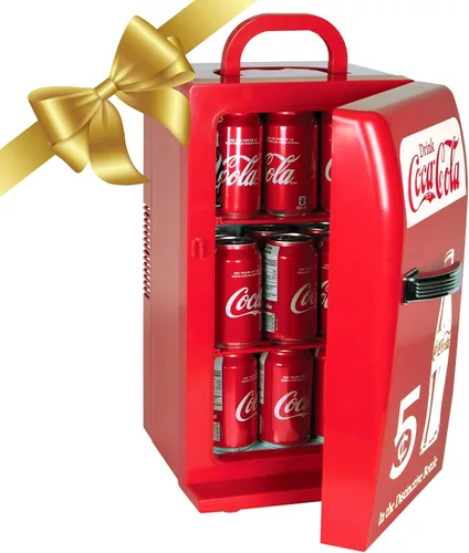 Mini refrigerador retro de Coca-Cola de 18 latas con cables de 12 V CC y 110 V CA, 22 L (23 qt), enfriador portátil, rojo, refrigerador de viaje