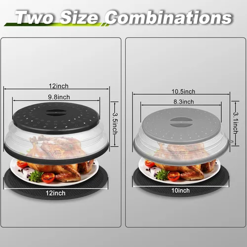 Miniatura 2 de 12" Cubierta para microondas y esterilla, tapa grande con ventilación plegable para evitar salpicaduras, placa de cocina redonda de silicona Gris