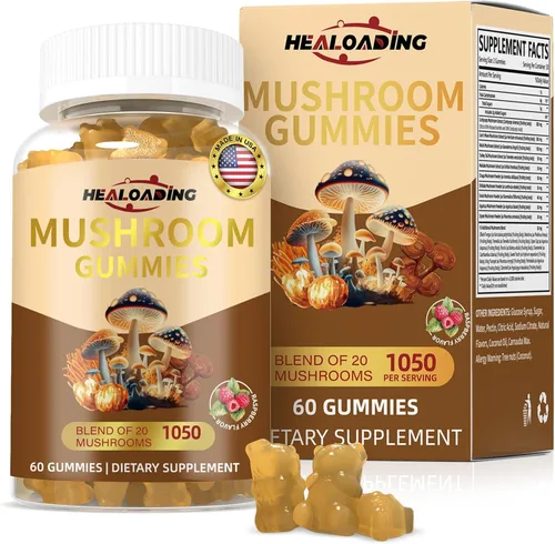 Gomitas de hongos con melena de león y cordyceps - Apoyo inmunológico, salud cerebral y mejora de la memoria - Complejo de hongos veganos con