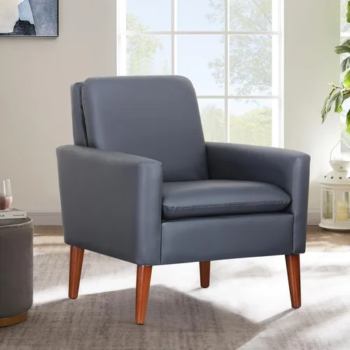 Miniatura 9 de Juego de 2 sillas decorativas para sala de estar, silla de lectura cómoda tapizada de tela, sillón moderno de mediados de siglo para dormitorio, Gris