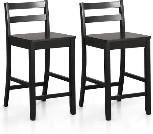 Miniatura 8 de COSTWAY Juego de 2 taburetes de bar de madera, taburetes de altura de mostrador de 24 pulgadas con respaldo ergonómico y reposapiés, sillas de Blanco