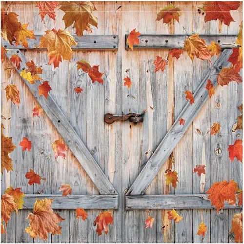Miniatura 2 de Funnytree Cortina de otoño para ventana, diseño rústico de Acción de Gracias, con estampado de puerta de madera, decoración del hogar, bolsillo