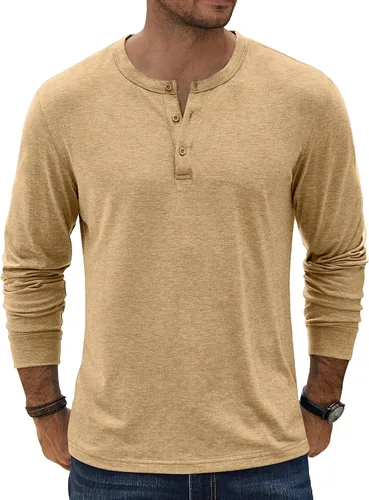 Miniatura 10 de COOFANDY Camiseta Henley de Manga Larga para Hombre Camisas Pullover Casuales Ligeras Camisetas Básicas Suaves Elásticas Tops de Otoño