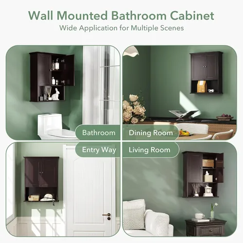 Miniatura 7 de Armario de baño montado en la pared, botiquines de madera espresso oscuro sobre inodoro de almacenamiento de 24 x 30 pulgadas, gabinete de pared