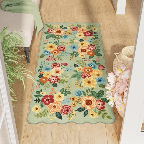 Miniatura 30 de DUKINO Alfombra de área de 6 x 9 pies, alfombra floral para sala de estar, ligera, antideslizante, lavable, alfombra de interior de pelo bajo