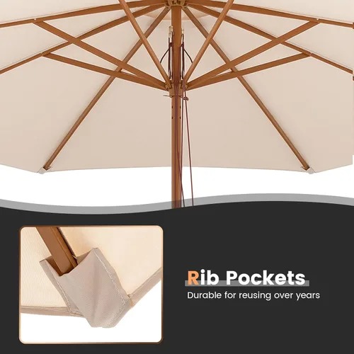 Miniatura 8 de Tangkula Sombrilla de patio de 10 pies, sombrilla de mercado de mesa al aire libre con 8 varillas de madera, 3 alturas ajustables, sistema de polea