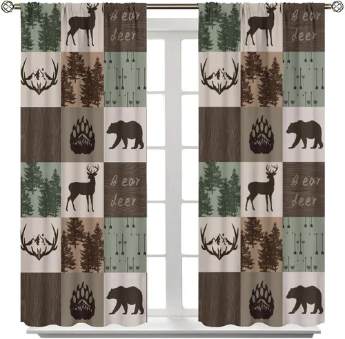 Miniatura 3 de Cortinas rústicas de alce y oso, tratamiento retro para ventana de cabaña de oso salvaje para dormitorio, cocina, cortinas de estilo rústico Retro