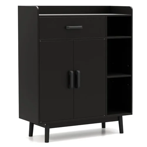 Giantex Gabinete de Almacenamiento de Piso, Armario Independiente con 1 Cajón, 2 Puertas, 3 Estantes, 4 Patas de Madera de Caucho, Aparador, Unidad