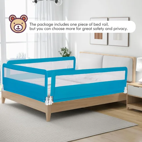Miniatura 8 de BABY JOY Rieles de cama para niños pequeños, 59 pulgadas, extra largo, protector de cama abatible con correa de seguridad, barandilla plegable
