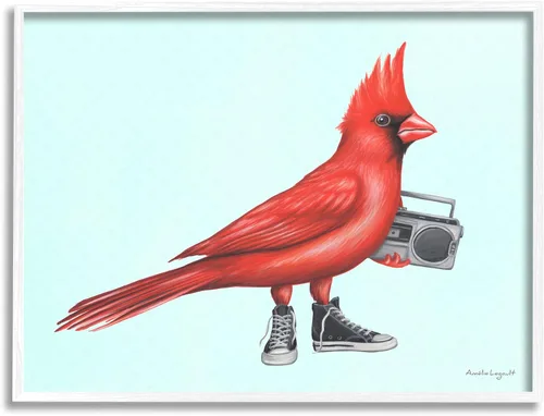 Miniatura 9 de Stupell Industries Cardinal Bird Negro Zapatillas Retro Boombox Ilustración, Diseño por Amelie Legault Enmarcado en gris