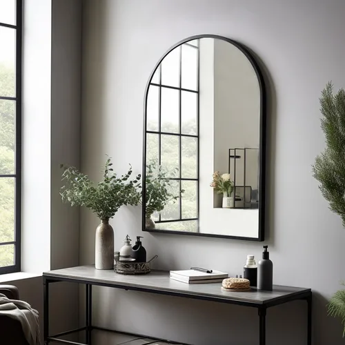Miniatura 11 de Dewfig - Espejo de ventana arqueado de longitud completa de 65"x 22", espejo de pared, espejos de pie, espejos largos de cuerpo completo