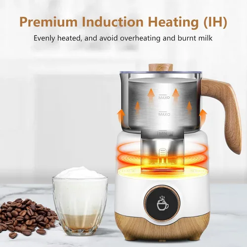 Miniatura 2 de AMZCHEF Espumador de leche 8 en 1 y vaporizador de 21 onzas, vaporizador automático de acero inoxidable dividido de 550 vatios, calentador de leche