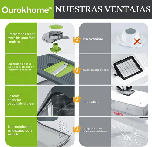 Miniatura 5 de Ourokhome Cortador de mandolina para cocina, rallador de verduras seguro para manos con 6 cuchillas de mandolina, cortador de gofres para papas