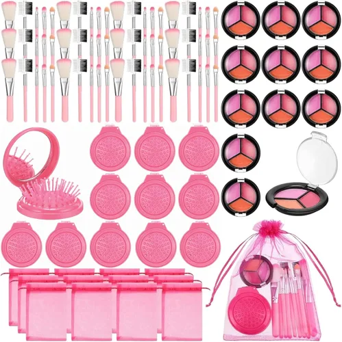 Miniatura 8 de Willinglong 12 juegos de maquillaje para niñas, suministros de fiesta de spa para niñas, juego de cosméticos de maquillaje para fiestas de Rosa