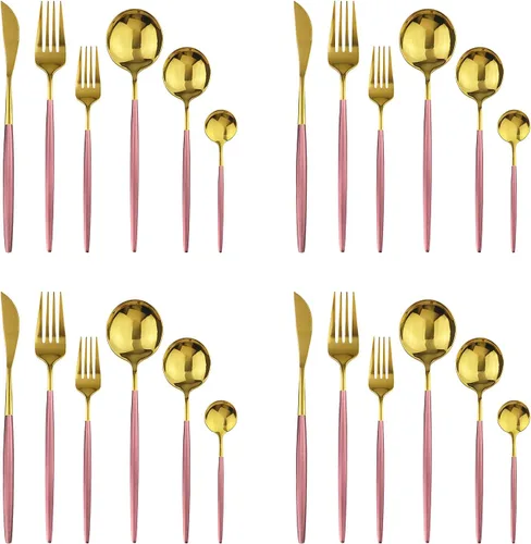 Miniatura 12 de Juego de cubiertos de 24 piezas de acero inoxidable 18/0, incluye cuchillos, tenedor, cuchara y cucharilla, servicio para 4 personas Púrpura