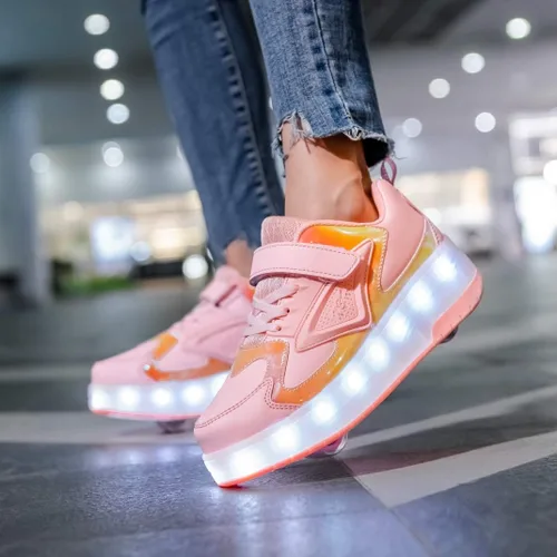 Miniatura 6 de HHSTS Zapatos para niños con ruedas, zapatos de color de luz LED, patines brillantes, zapatos de patinaje, regalos simples para niños y niñas