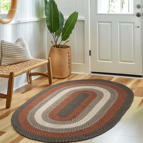 Miniatura 29 de Super Area Rugs - Alfombra trenzada rústica en tonos taupe y gris oscuro, ovalada para puerta/entrada principal, alfombra tejida para exteriores, 2