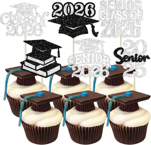 Miniatura 11 de Paquete de 24 adornos para cupcakes de clase 2026 con purpurina 2026 Felicidades Graduación Diploma Done Cupcake Picks 2026 Graduación Temática