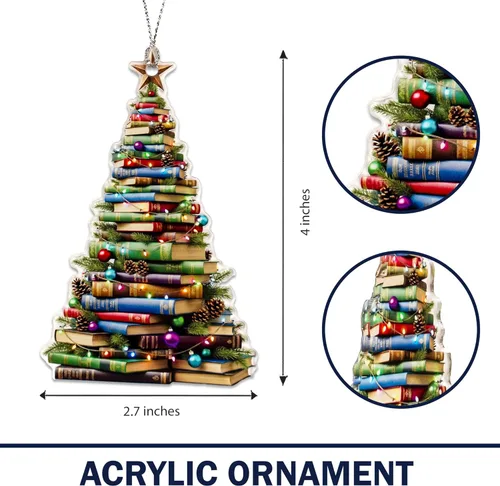 Miniatura 5 de Adorno de libro, adornos de libro para árbol de Navidad, adornos de Navidad 2025, regalo único para amantes de los libros, decoración de lectura