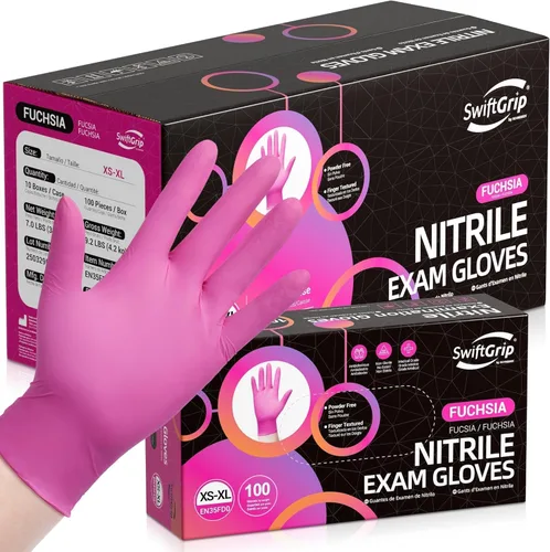 Miniatura 10 de SwiftGrip Guantes de nitrilo sin polvo, 3 mil, guantes de nitrilo desechables, sin látex, sin polvo, rosa/fucsia