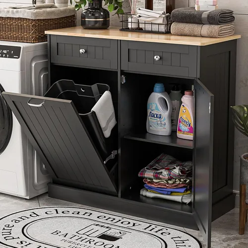 AHB Gabinete de Bote de Basura Abatible de 13 Galones, Gabinete de Basura Oculto para Cocina, Gabinete de Reciclaje Independiente con Cajones