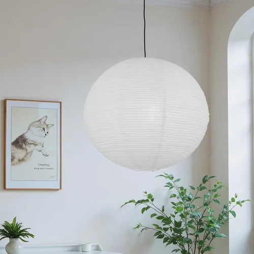Miniatura 2 de Juego de 2 pantallas de lámpara de linterna de papel redonda blanca, pantalla de luz colgante de linterna de papel grande de 20"x20", diseño