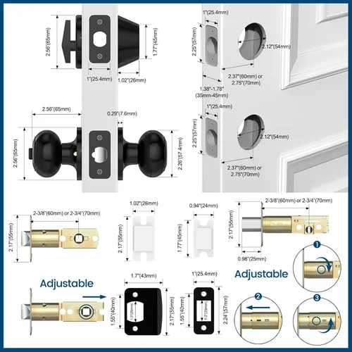 Miniatura 6 de AEEKEL Pomo de puerta exterior con cerradura y llave, paquete de 3 pomos de puerta de entrada con llave igual para juego
