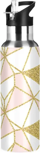 Stainless Steel Vacuum Insulated Water Bottle 20 Oz, Leakproof Water Bottles for Gym Outdoor Travel School, Geometric Gold Triangles