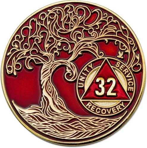 Miniatura 237 de 20 Year Sobriety Mint Twisted Tree of Life - Medallón de recuperación AA chapado en oro, fichas y fichas, color negro
