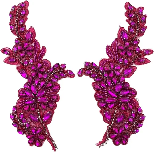 Miniatura 16 de 1 par de apliques hechos a mano con diamantes de imitación de flores para ropa, parches de tela de cristal para vestido de novia, apliques de encaje