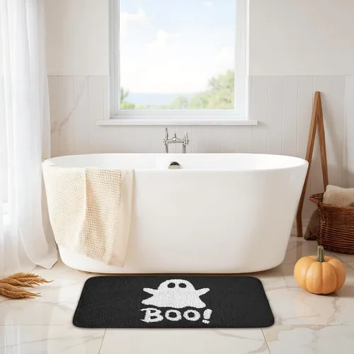 Miniatura 2 de Alfombra de baño negra de Halloween de 20 x 32 pulgadas, tapete de baño de fantasma, tapete antideslizante para baño, alfombra de baño suave
