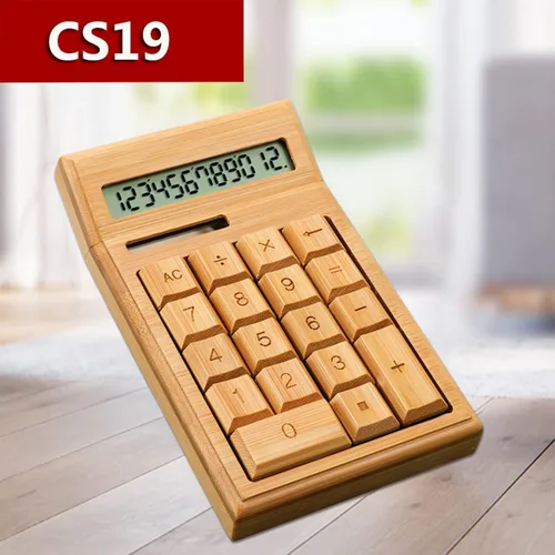 Miniatura 4 de Omio Calculadora solar de madera de bambú natural hecha a mano Calculadora de escritorio de función estándar con pantalla grande de 12 dígitos