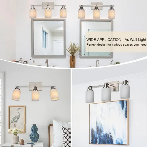 Miniatura 4 de TODOLUZ Accesorios de iluminación de riel para techo, 3 luces de níquel cepillado para pared de techo con vidrio blanco ópalo, base de bombilla E26