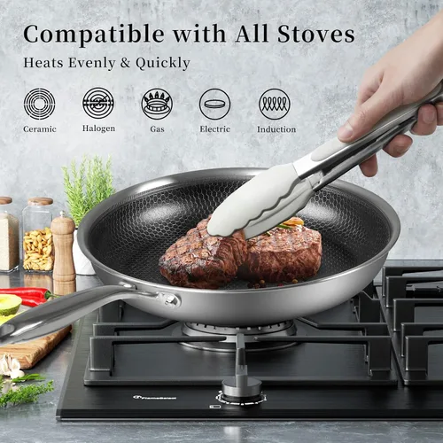 Miniatura 6 de Sartén de Acero Inoxidable Innerwell Antiadherente con Tapa de 10 Pulgadas, Sartén de Acero Inoxidable Antiadherente con Múltiples Usos para Wok