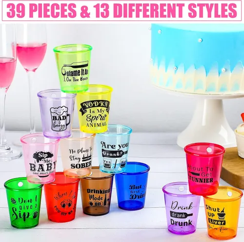 Miniatura 4 de Janmercy 39 piezas de chupito en collar de cuentas, collares de vidrio de chupito de plástico, collar de cuentas, tazas traviesas para adultos