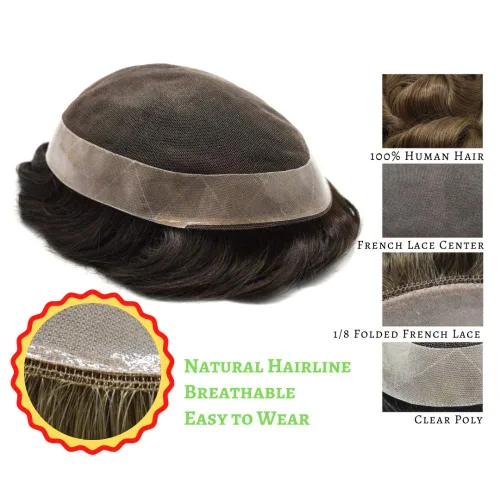 Miniatura 4 de Tupé para hombre con encaje suizo suave, sistema de reemplazo de cabello humano real para hombres, revestimiento de poliéster alrededor del cabello