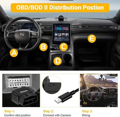 Miniatura 5 de Cable de alimentación OBD para cargador de cámara de tablero OBD2 a USB, 24 horas de vigilancia/modo Acc con botón de interruptor, adaptador
