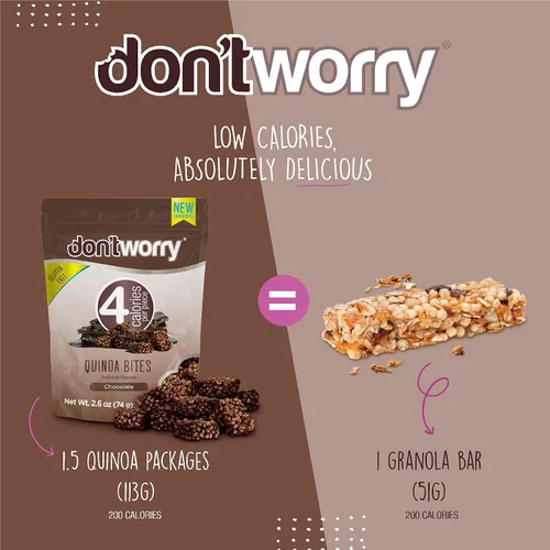 Miniatura 3 de Don't Worry Bocados orgánicos de quinua Sabor a nuez de chocolate y almendras Caramelo sin azúcar, 4 calorías por pieza, galletas cetogénicas
