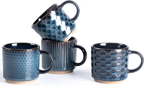 Miniatura 21 de GBhome Tazas de café apilables de 6 onzas, tazas de café de cerámica con patrones de textura para hombre, mujer, papá, mamá, juego de 4 tazas