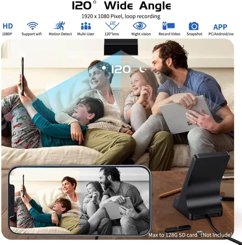 Miniatura 3 de Cámaras espía con cargador inalámbrico, 1080P HD Mini cargador de teléfono para niñera, cámara de vigilancia para oficina en casa