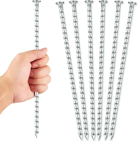 Estacas galvanizadas de 12 pulgadas, 50 puntas de anclaje redondas de metal en espiral, parte superior extra grande de 0.7 pulgadas, para asegurar