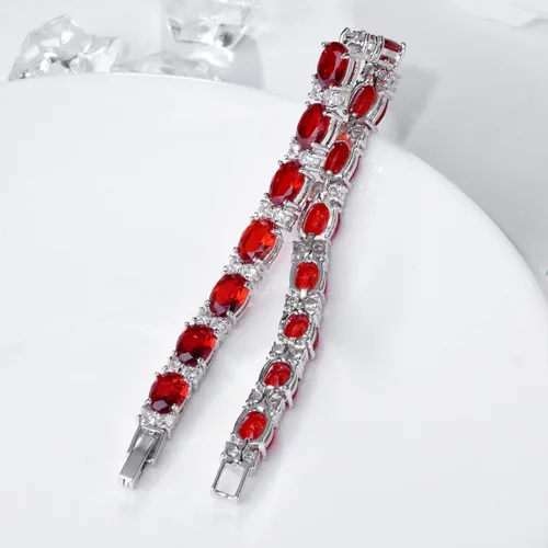 Miniatura 3 de SELOVO Pulsera de circonita cúbica para boda, eslabones de cadena en tono plateado