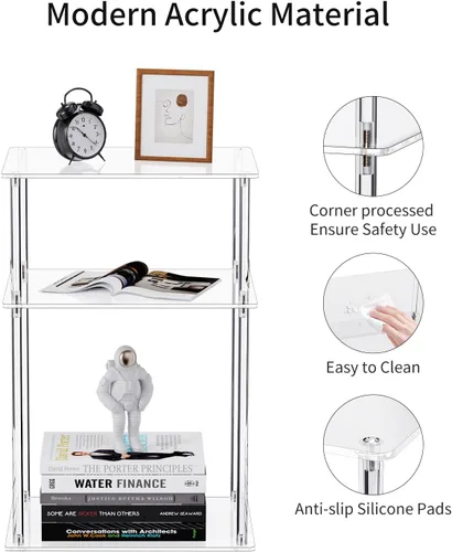 Miniatura 4 de Mesa auxiliar de acrílico transparente, mesa auxiliar de 3 niveles para sala de estar, mesitas de noche pequeñas para dormitorio, juego de 2, mesa