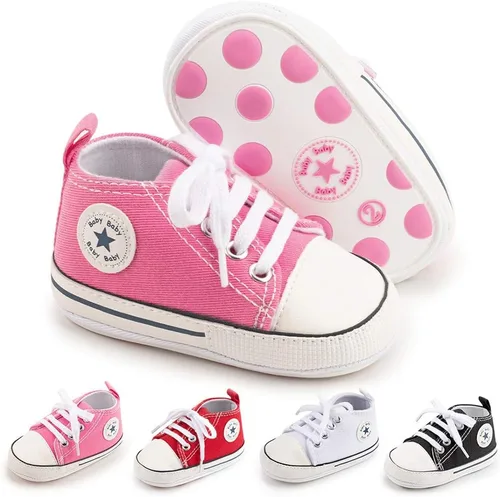 Meckior - Zapatos deportivos de lona para bebé, con suela suave y caña alta, para sus primeros pasos y estar en la cuna