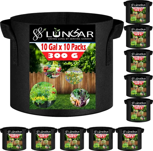 Miniatura 8 de Bolsas de cultivo LUNGAR 10 galones. Juego de 5 macetas para plantar, tela de aireación más gruesa de 300G, no tejida, asas reforzadas para maceta