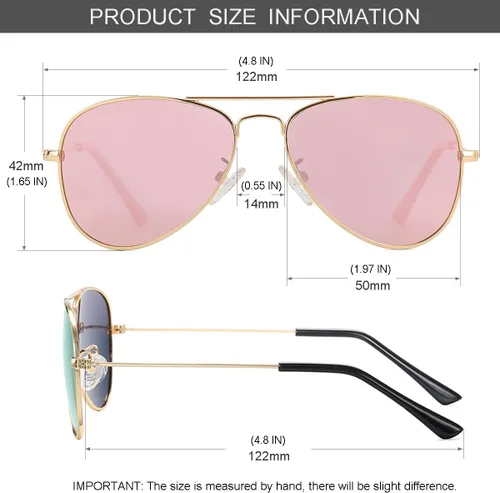 Miniatura 86 de Gleyemor Lentes de sol polarizados estilo aviador para niños y niñas, jóvenes, adolescentes, dos tamaños de 1.969 in y 2.047 in