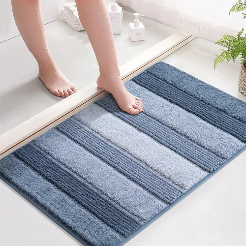 Miniatura 16 de Kmson Juego de 3 alfombras de baño de chenilla ombré, antideslizantes, ultra suaves, lavables, alfombras de baño peludas para bañera, tapete de Azul